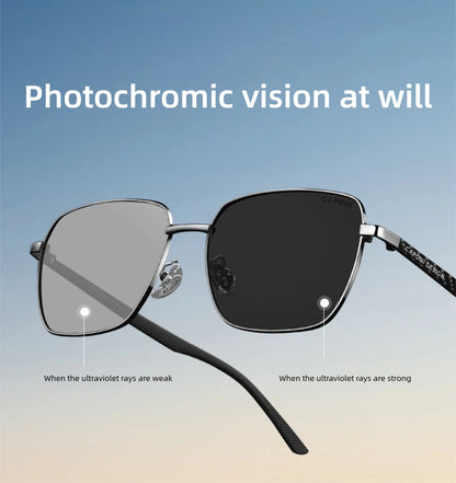 CAPONI Polarized Sun Glasses For Men Light Carbon Fiber Photochromic Black Shades Driving UV420 Oil-proof Lenses Eyewear BS34713