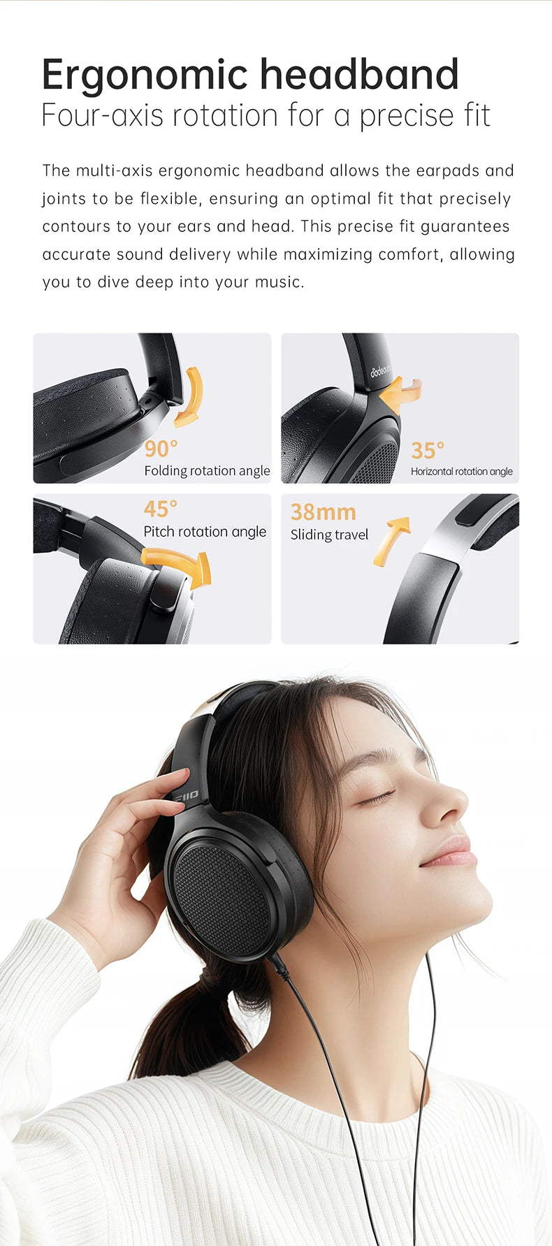 Auscultadores Audiófilos Over-Ear Magnéticos Planares FiiO JT7 – Driver 95x86mm, Headset HiFi com Fio 4.4mm e 3.5mm