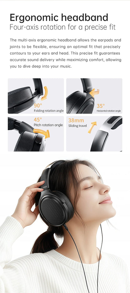 Auscultadores Audiófilos Over-Ear Magnéticos Planares FiiO JT7 – Driver 95x86mm, Headset HiFi com Fio 4.4mm e 3.5mm