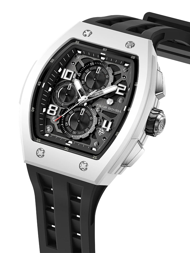 Reloj TSAR BOMBA para hombre, marca de lujo, diseño tonneau, impermeable, de acero inoxidable, reloj de pulsera de moda rectangular para hombre