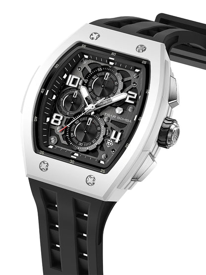 Reloj TSAR BOMBA para hombre, marca de lujo, diseño tonneau, impermeable, de acero inoxidable, reloj de pulsera de moda rectangular para hombre