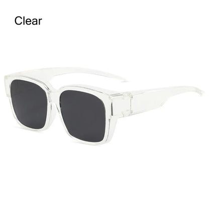 Polarized Fit Over Glasses Sunglasses for Women Men, Trendy Square Wrap Around Shades for Driving Riding, UV Protection