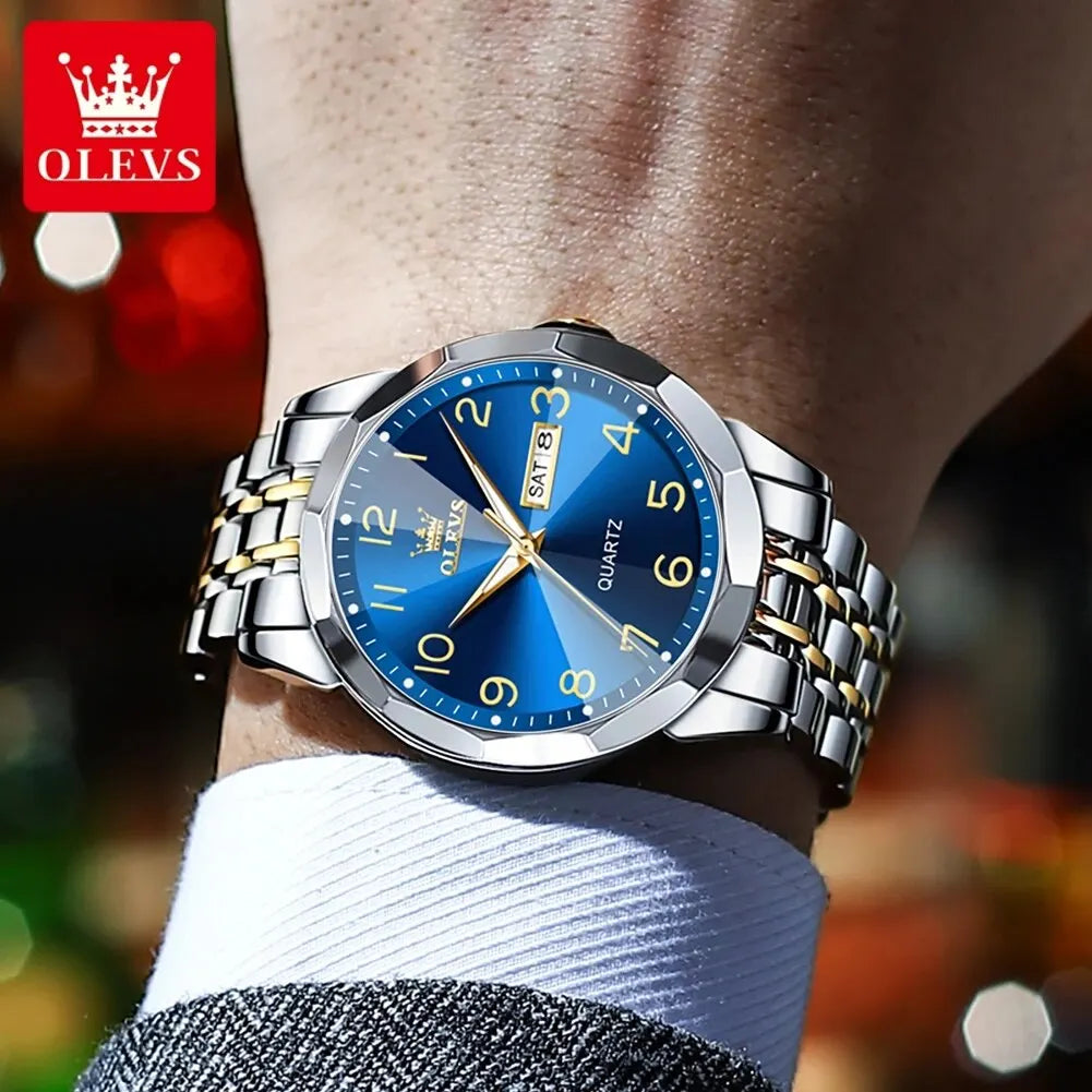 OLEVS 9970 Men’s Watch – Stylish model with digital dial, date and day display, water-resistant, luminescent, quartz – Original luxury watch