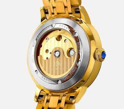 Ceasuri pentru bărbați Shanghai Watch Flywheel cu calendar, cadran Starlight, ceas de mână mecanic automat, oțel inoxidabil 316L, model S8609
