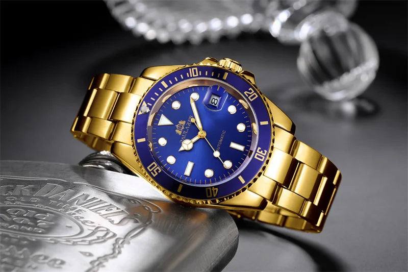 High Quality Automatic Mechanical Watch for Men Stainless Steel Red Dial Date Strong Luminous Luxury Men Watch Reloj Hombre