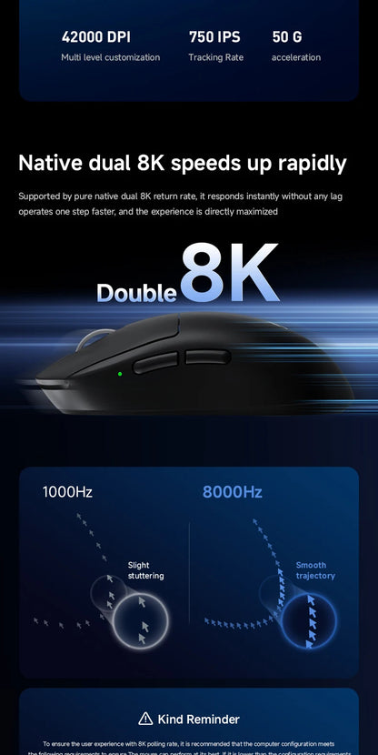 MCHOSE A7 V2 Ultra/Pro Lightweight Wireless Gaming Mouse Dual 8000Hz PAW3950 TI 42000DPI Mice For PC E-sports Gamer