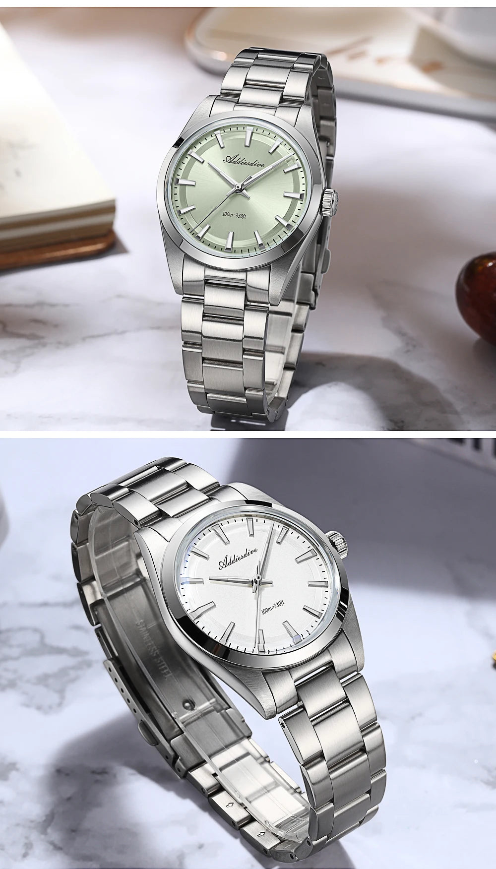 ADDIESDIVE 2024 New AD2066 Men's Watches Bubble Mirror Pot Cover Glass Stainless Steel Waterproof  Quartz Watch Man reloj hombre