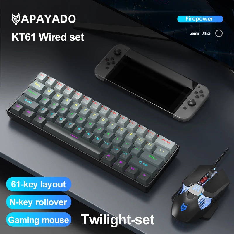 APAYADO K61 Mini Mechanische Tastatur, kabelgebunden, 61 Tasten, Phantom RGB, mechanischer Schalter in Schwarz/Weiß/Rot/Blau für Gaming, 60 % tragbar