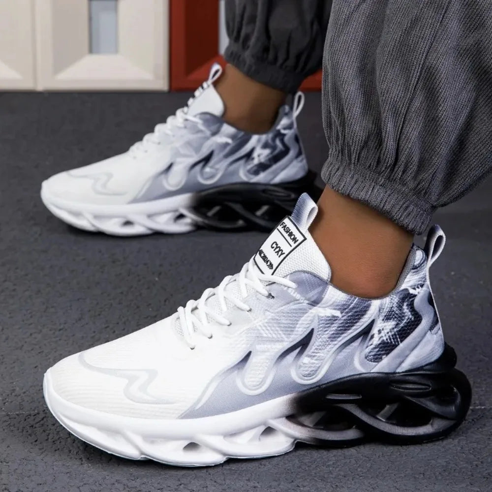 Men's Casual Sports Shoes, Breathable Lightweight Flame Print Sports Shoes, Summer Outdoor Tennis Running Hiking Shoes for Men