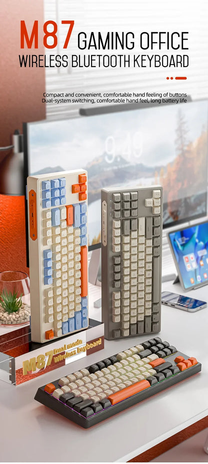 M87 Wireless Bluetooth Dual Mode Keyboard, Mechanical Feeling Gaming Gaming Office Mute PBT Ball Cap Rainbow Light