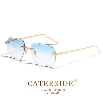 CATERSIDE Fashion Frameless Men's Sunglasses with Design Sense Lenses Metal Temple Sunglasses Women's Party Travel Sunglasses