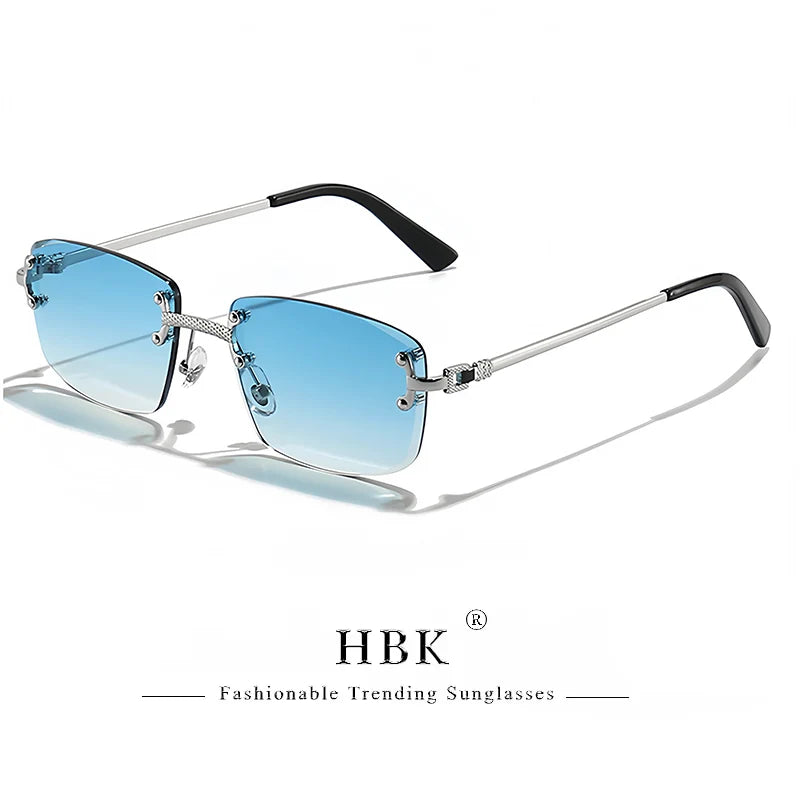 HBK Square Rimless Sunglasses Women Retro Metal Sun Glasses Men Luxury Party Business Gradient Shades 2024 Summer Style