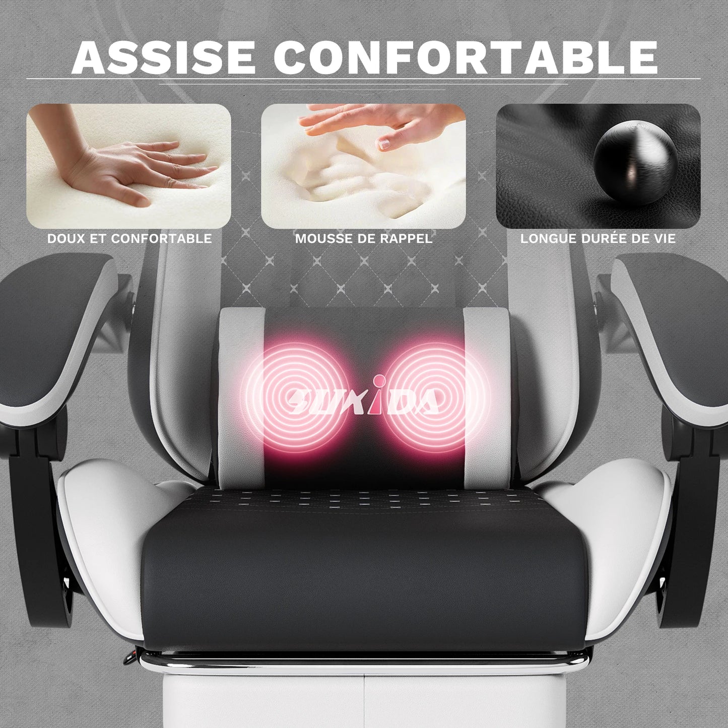 SUKIDA Ergonomic Gaming Chair with Footrest, Lumbar Support Computer Chair, Comfortable Office Chair with Adjustable Reclining Backrest