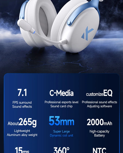 MCHOSE V9 Pro Wireless Gaming Headset 7.1 Surround Sound, Bluetooth 5.3 Headphones with Noise Cancelling Mic, Low Latency PC Gaming Headset