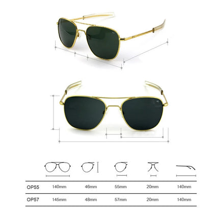 Pilot AO Sunglasses Men Top Quality American Army Military Mirror AGX Tempered Glass Lens Sun Glasses