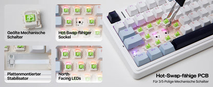 Teclado mecánico inalámbrico EPOMAKER x AULA F75 ISO-DE con conectividad trimodo, distribución alemana QWERTZ y batería de 4000 mAh