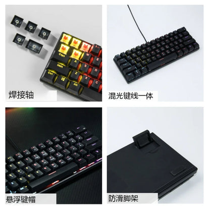 LIEI 60% Mechanical Gaming Keyboard 61 Keys Wired Mechanical Keyboard RGB Backlit Compact Mini Gaming Keyboard for PC Laptop Office