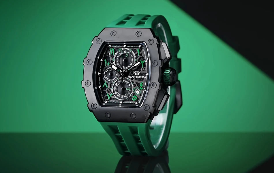 Reloj TSAR BOMBA para hombre, marca de lujo, diseño tonneau, impermeable, de acero inoxidable, reloj de pulsera de moda rectangular para hombre