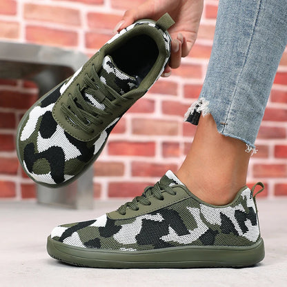 Camouflage-damesko med bred tå, åndbart mesh, komfortable barfodssko med flad sål, nye bløde såler, Chaussure De herresneakers