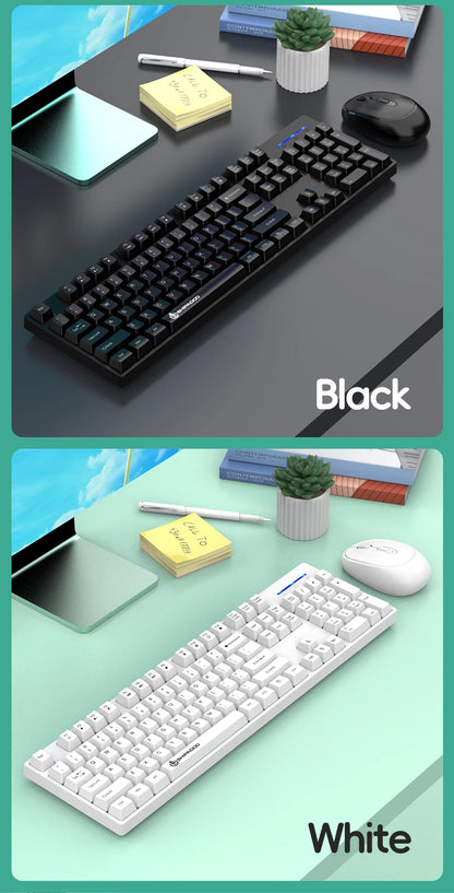 Conjunto Teclado e Rato Sem Fios NexusClick para Gaming e Escritório, Poupança de Energia Inteligente, Tamanho Completo, 104 Teclas, 1600DPI Ajustável, USB para Portátil e PC