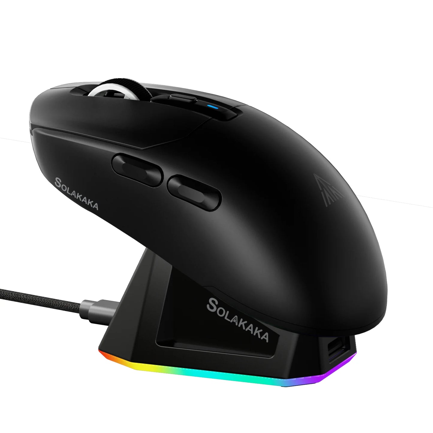 SOLAKAKA SM820 tri-mode draadloze muis met magnetisch oplaadstation, RGB, PAW3311, 24000DPI, draadloze macro-gamingmuis, ultralicht