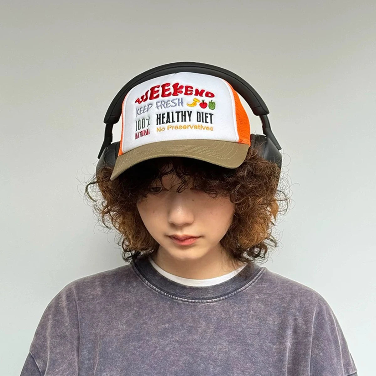 Embroidered Fresh Fruit Letters Baseball Hats New Unisex Color Block Sunshade Casual Breathable Versatile Fashion Trucker Caps