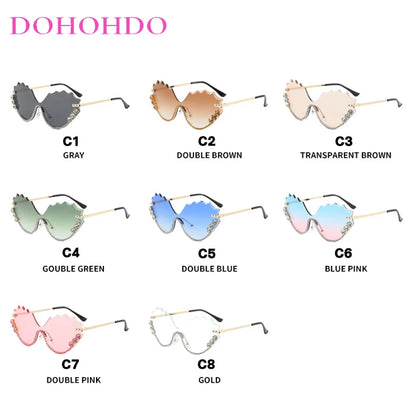 Fashion Luxury Brand Design Diamond Wave Rimless Women Sunglasses Hip Hop Eyewear Outdoor Glasses Unisex Shades Glasses UV400