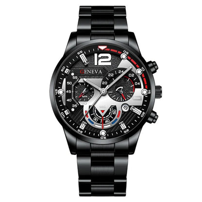 GENEVA Men's Creative  Six-Pin Watch Alloy Steel Band Quartz Watch Men Watch New Luxury  Men's Quartz WristWatch