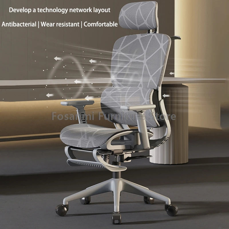 Atmungsaktiver Mesh-Computer-Bürostuhl mit Armlehnen und Lendenwirbelstütze, verstellbarer ergonomischer Schreibtischstuhl für Zuhause und Gaming mit Kopfstütze