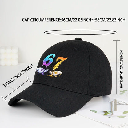 Colorful Dripping Number 67 Print Baseball Cap Adjustable Unisex Cartoon Streetwear Sun Hat