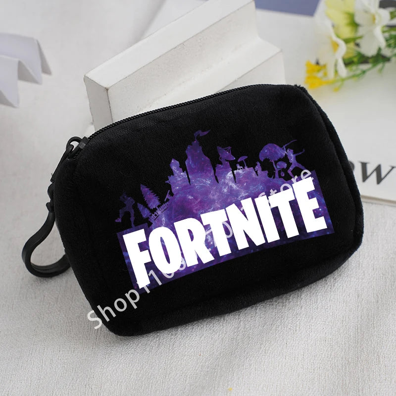 Portamonete in peluche Fortnite per bambini e bambine, portafoglio portatile carino e alla moda, borsa porta carte d’identità in stile cartoon e anime, regalo di compleanno per bambini