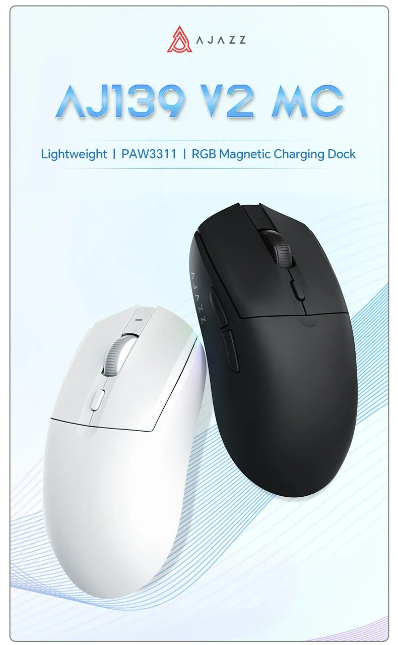 Mouse de gaming wireless AJAZZ AJ139 V2 MC/AJ139 PRO, senzor PAW3311/PAW3395, 12000DPI/26000DPI, 500mAh, mouse Bluetooth pentru PC