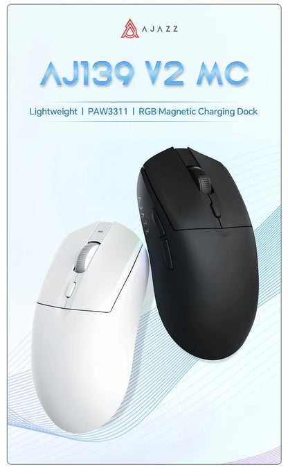 Mouse de gaming wireless AJAZZ AJ139 V2 MC/AJ139 PRO, senzor PAW3311/PAW3395, 12000DPI/26000DPI, 500mAh, mouse Bluetooth pentru PC