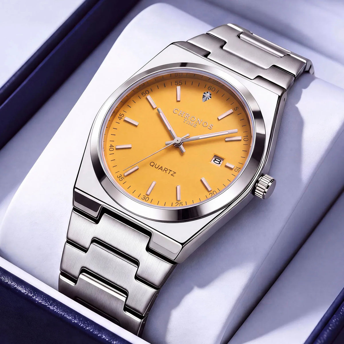 Relógio de quartzo para homem CHRONOS – Bracelete em aço inoxidável, resistente à água, ponteiros luminescentes, indicador de data – Ideal para o trabalho, o desporto ou o dia a dia