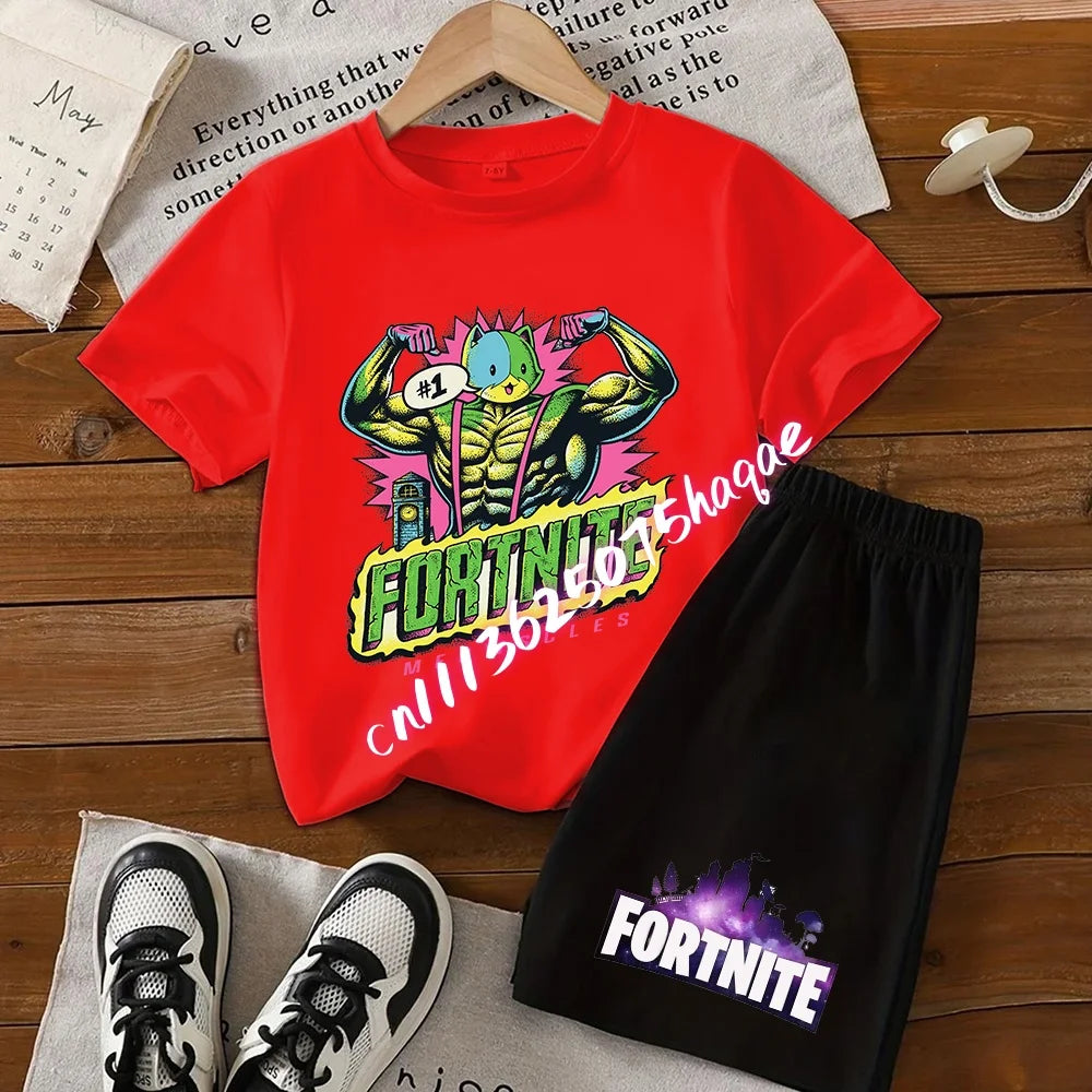 Fortnites Kids T Shirt Shorts Set Cartoon Figure Printed T Shirts Children Tops Summer Casual Sportswear Kids Boys Clothing