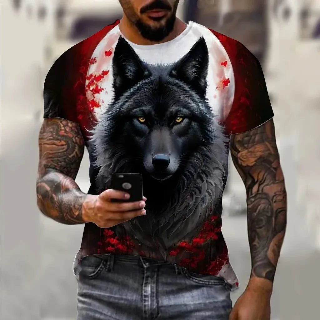 Men's T-Shirts Summer Animal Wolf Pattern 3D Print Tops Tees Summer Women Streetwear Fashion Oversized T Shirt Men Clothing