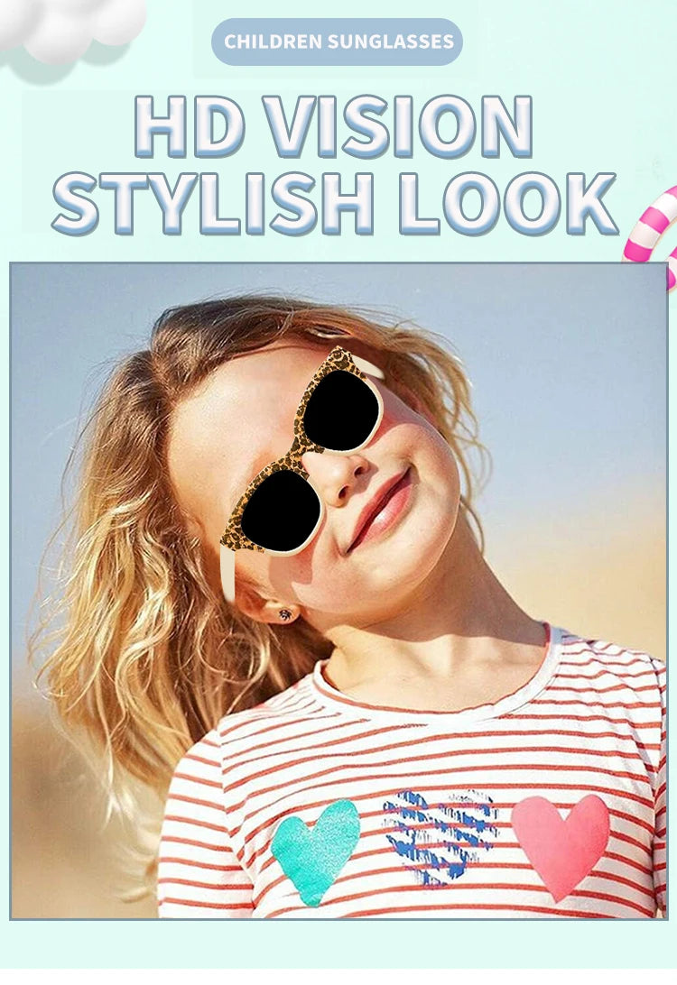 New Children Vintage Leopard Print Square Sunglasses UV400 Outdoor Fashion Girls Boys Protection Sunglass Kids Sun Glasses