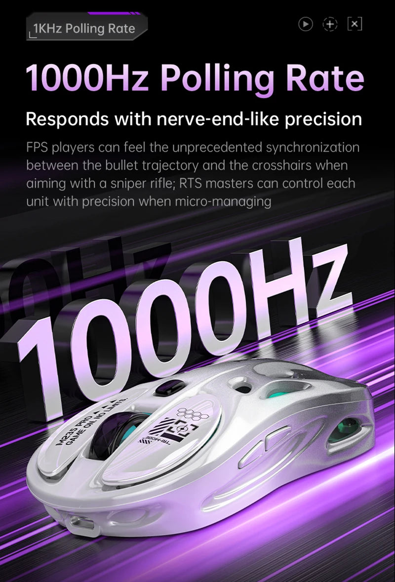 Mouse gaming RGB tri-mode wireless 2.4G, design gol și ușor, cu iluminare Chroma, cu fir și Bluetooth, controller mouse e-sports