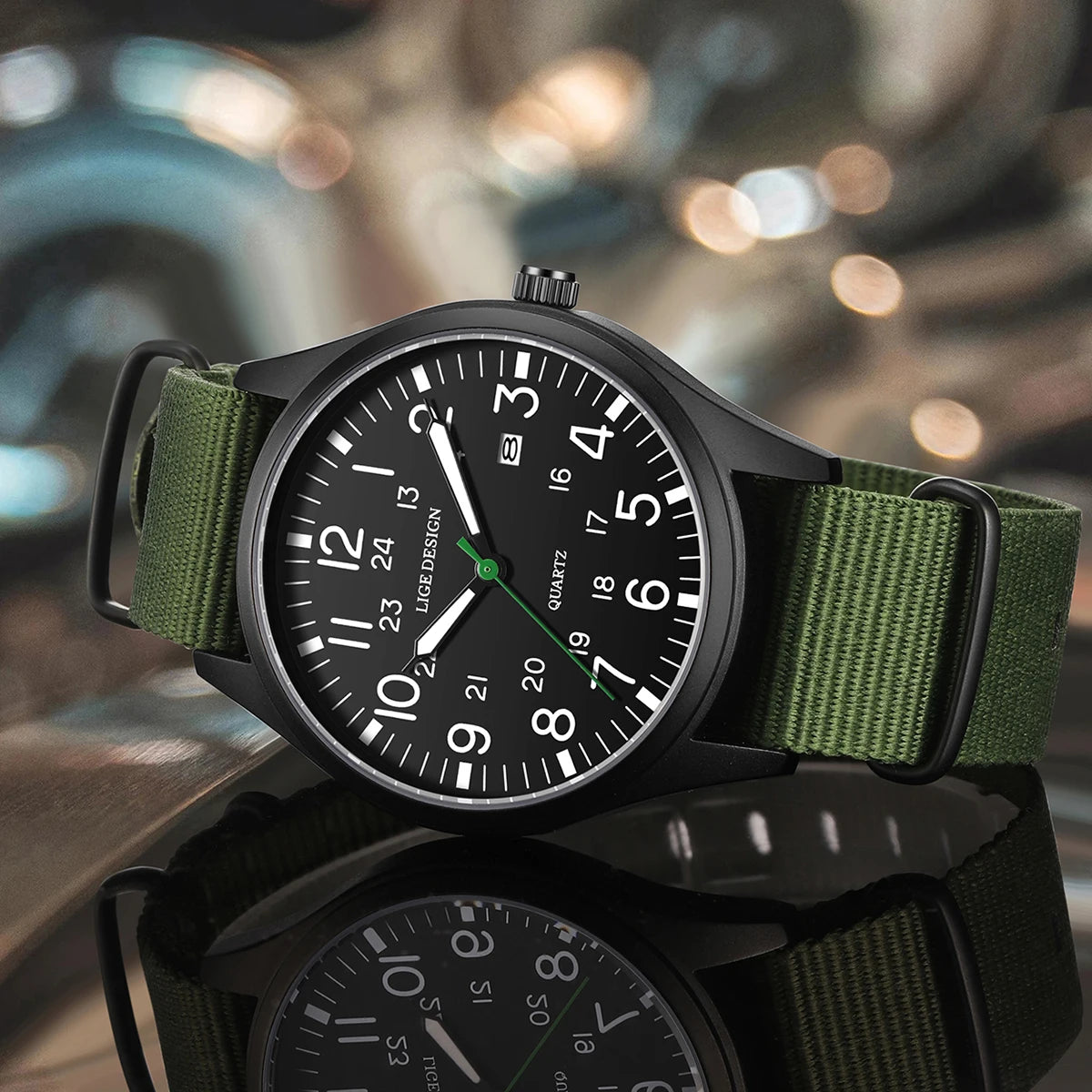 LIGE Lyxiga herrklockor med kvartsverk, datum, nylonarmband, läderarmband, vattentäta, självlysande, militär- och sportklockor för män relogios masculino