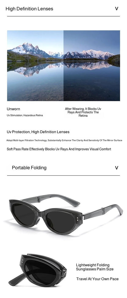 Minimalist Oval Cat-eye Glasses Women's Fashion Outdoor Folding Sunglasses Sun Shading UV Sunscreen Glasses Stylish Accessory