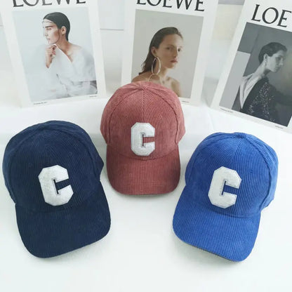 New Corduroy Baseball Cap Ladirs Fashion C Letter Snapback Hat Adjustable Casual Hip Hop Cap Men Outdoor fishing jogging