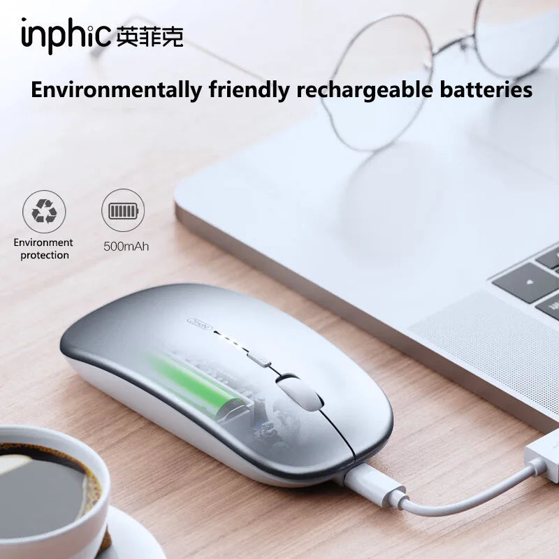 Bezdrátová tichá kancelářská myš Inphic M1P, ultratenká přenosná, USB rozhraní, ukazatel stavu baterie, nabíjení TYPE-C