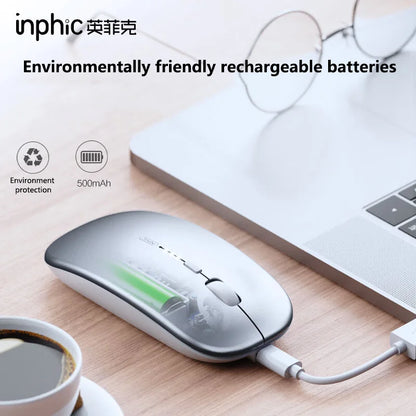 Bezdrátová tichá kancelářská myš Inphic M1P, ultratenká přenosná, USB rozhraní, ukazatel stavu baterie, nabíjení TYPE-C