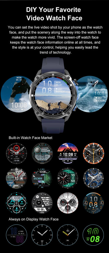 2026 New Military Smart Watch GPS Track Compass Altimeter Bluetooth Calling 860mAh Battery DTG1 Men Outdoor Sports SmartWatch
