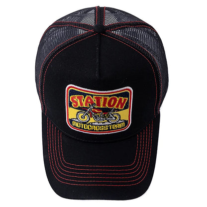 Unisex hálós trucker sapka, klasszikus motoros mintával, lélegző nyári baseball sapka, utcai divat sapka férfiaknak és nőknek
