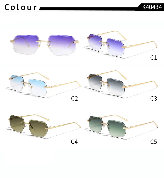CATERSIDE Fashion Frameless Men's Sunglasses with Design Sense Lenses Metal Temple Sunglasses Women's Party Travel Sunglasses
