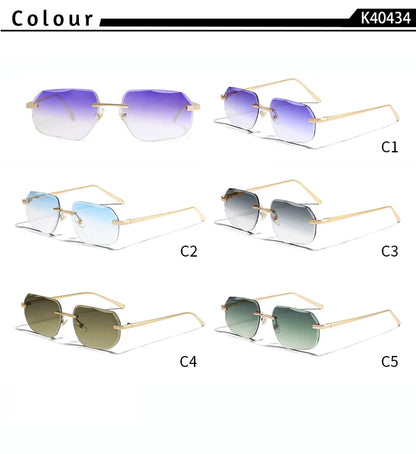 CATERSIDE Fashion Frameless Men's Sunglasses with Design Sense Lenses Metal Temple Sunglasses Women's Party Travel Sunglasses