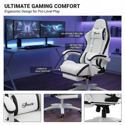 Ergonomic Leather Gaming Chair with 135° Reclining, 360° Swivel, Footrest, Adjustable Height, Comfortable Office & PC Gaming Chair