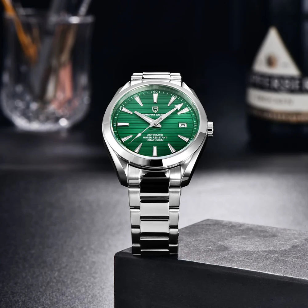 Reloj de lujo para hombre PAGANI DESIGN – Modelo automático mecánico (calibre 8215), de acero inoxidable, hermético, con indicador de fecha y agujas luminiscentes