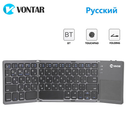 2026 Folding Bluetooth Keyboard Wireless Klavye English Russian with Type-C Charge Port for IOS/Android/Windows ipad Tablet